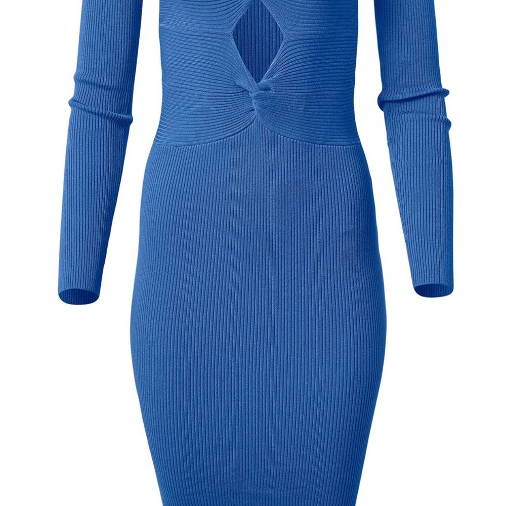 VENUS | NWOT | Blue Cutout Long Sleeve Ribbed Bodycon Sweater Dress Sz Medium - Picture 7 of 10
